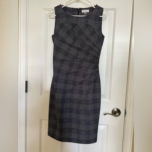 Calvin Klein Black and White Checkered Midi Dress